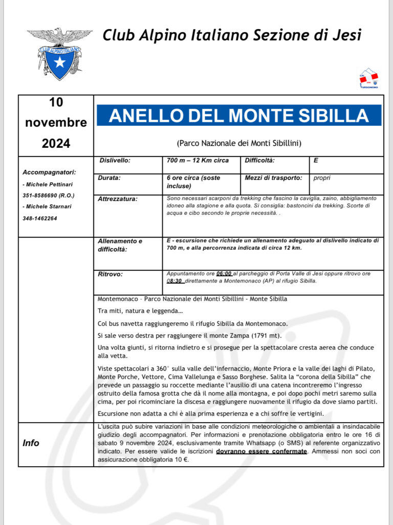 Escursionismo riproposto domenica 10 novembre